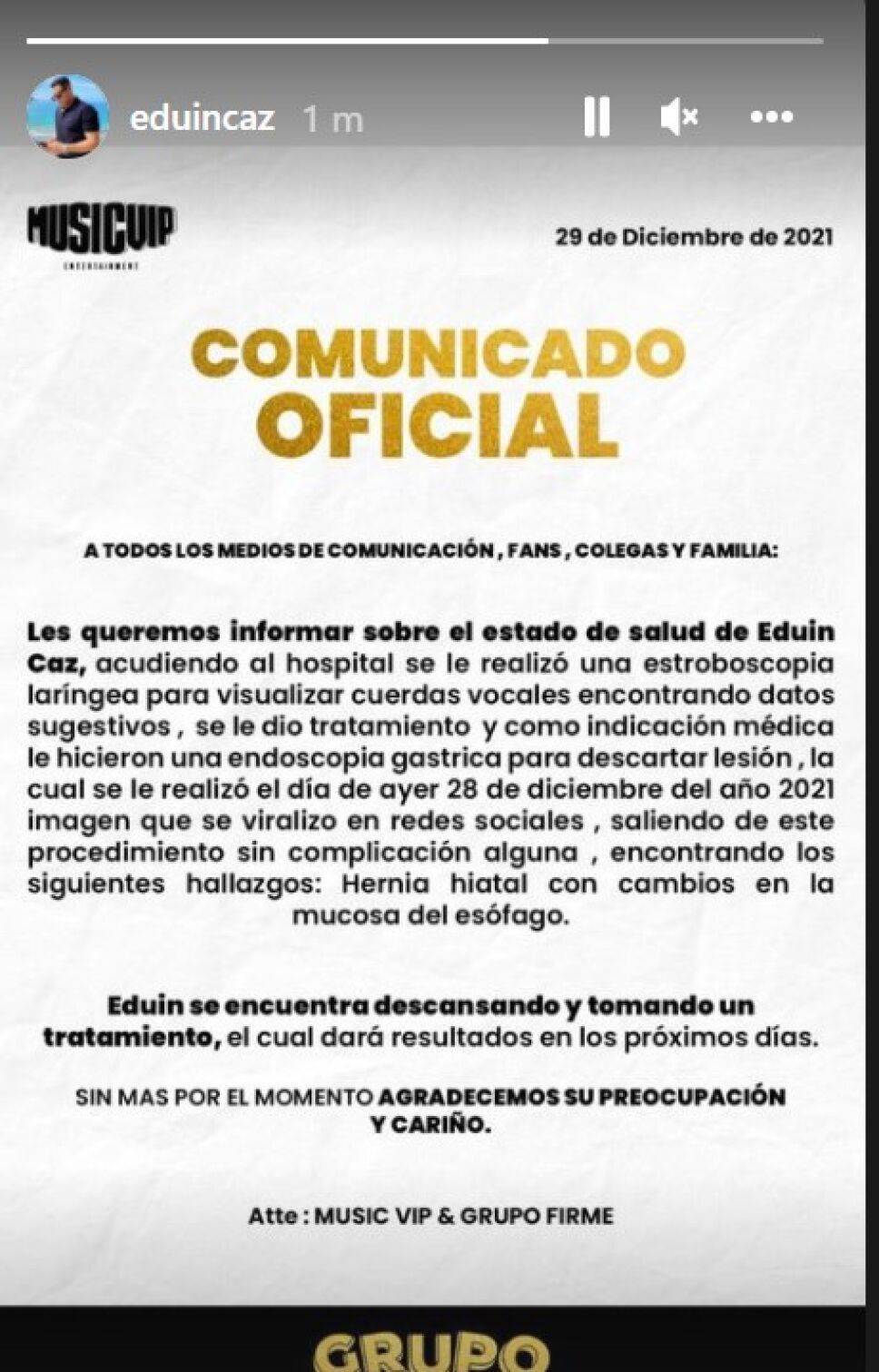 Eduin Caz comunicado