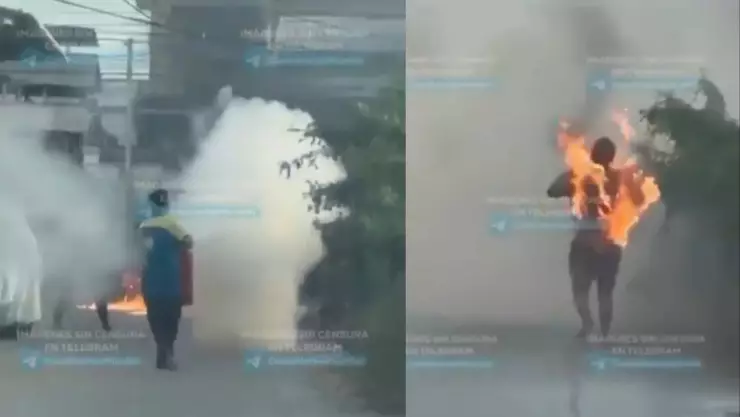 roció gasolina a su madre y le prende fuego