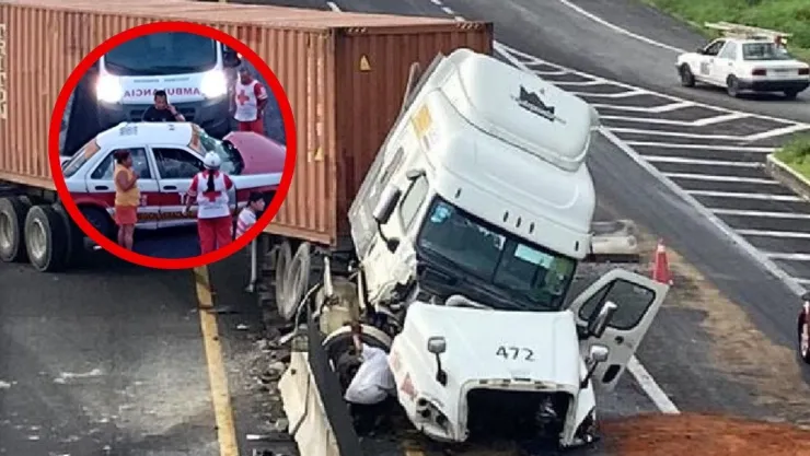 Taxista prensado tras choque con tráiler