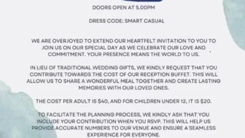 Novios son criticados tras pedir a sus invitados que paguen la comida de su boda