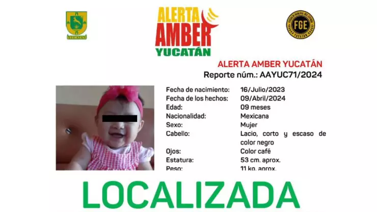 Localizan a bebé de 9 meses de edad y desactivan la Alerta amber en Yucatán