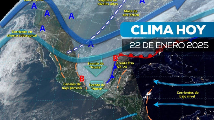 Mapa satelital que muestra cómo estará el clima en México hoy 22 de enero de 2025