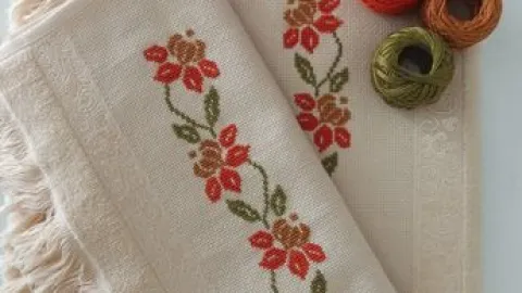 Juego de toallas con bordado de punto de cruz