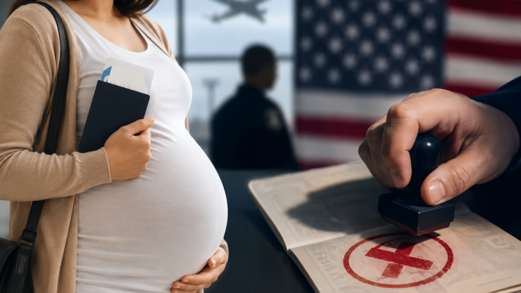Mujer embarazada sin visa
