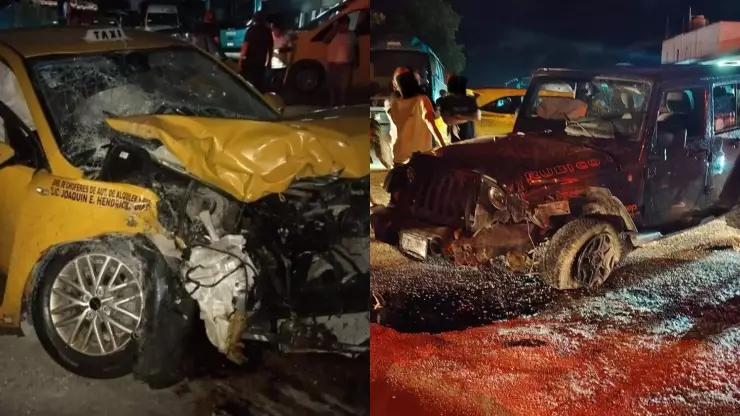 Brutal accidente en la carretera Cafetal-Mahahual: Taxi y camioneta quedan destrozados
