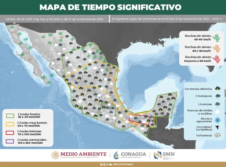 Clima en México 12 de noviembre de 2023