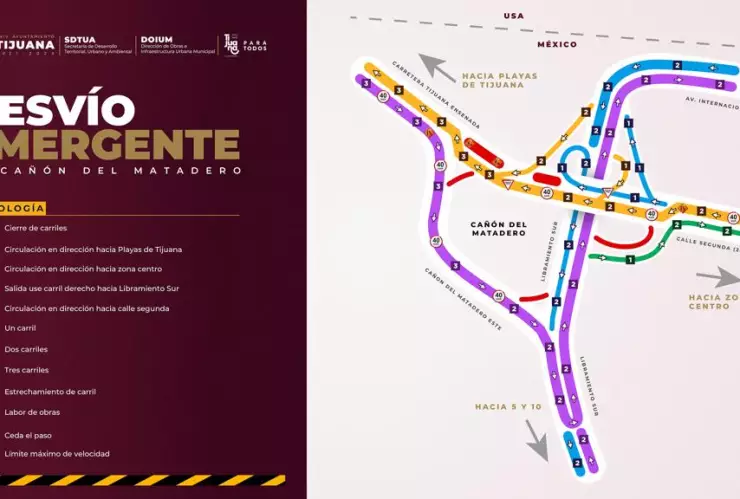 Desvío de carriles Playas de Tijuana