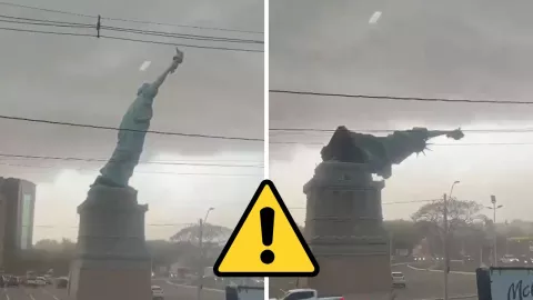 Réplica de la Estatua de la Libertad colapsa por vientos en Brasil