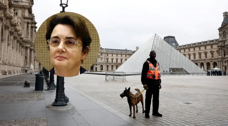 Foto del Museo del Louvre y de su directora, Laurence des Cars.