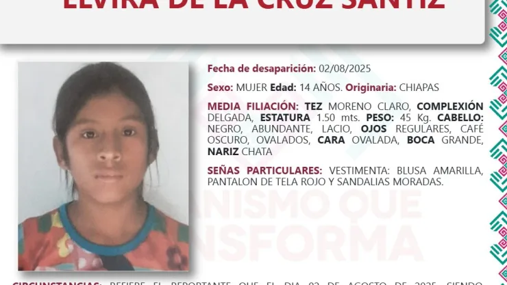 ALERTA AMBER CHIAPAS: Elvira de la Cruz Santiz