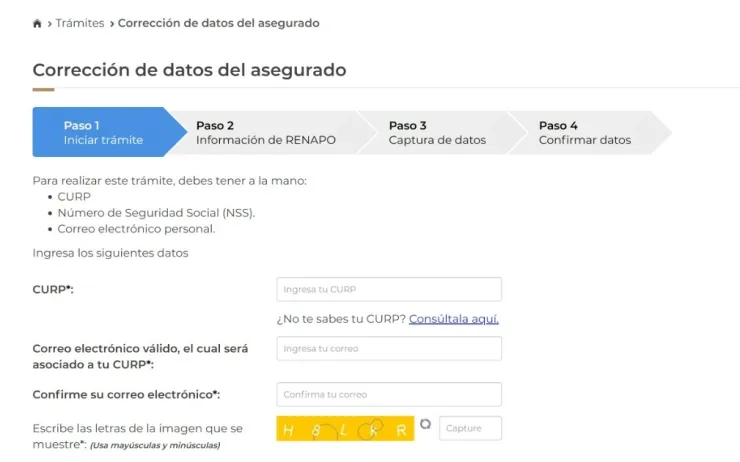Corrección de datos en IMSS por internet