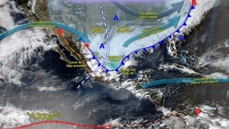 Frente Frío 43 avanza por el centro del país y traerá lluvias fuertes a Morelos.
