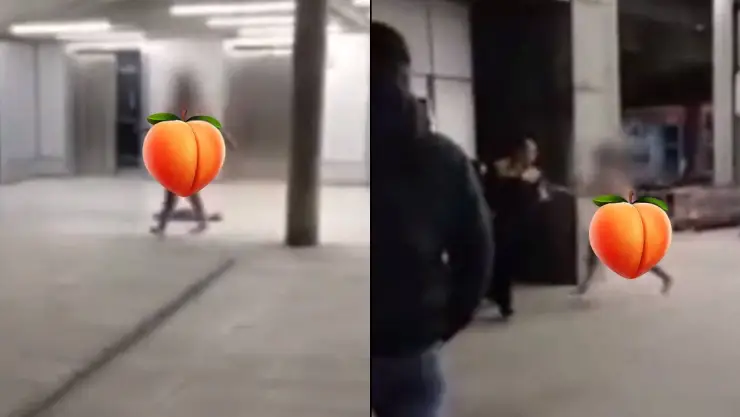 Mujer desnuda en aeropuerto.
