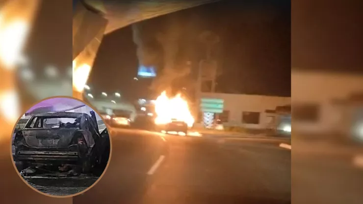 Carro en llamas frente a Puente Negro