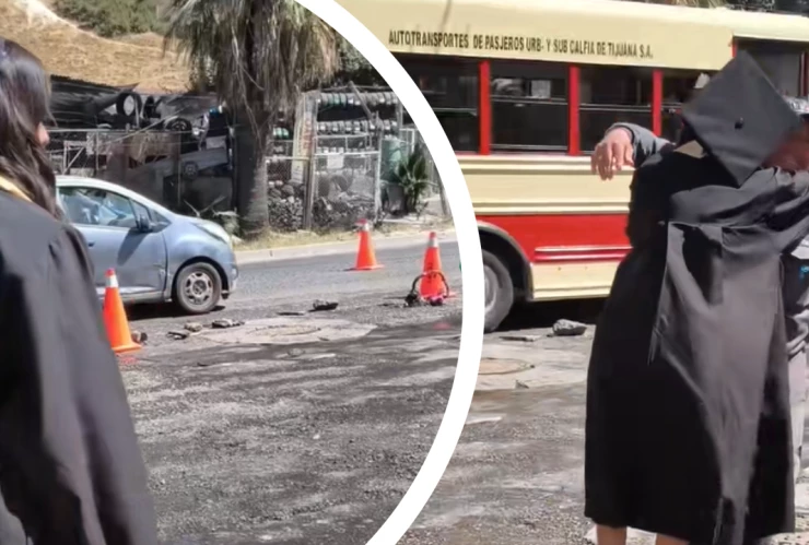 Video: Niña recién graduada en Tijuana para el tráfico para abrazar a su abuelo en plena obra 