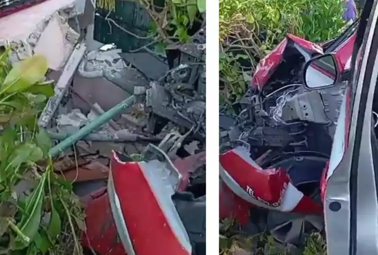 Taxista pierde el control e impacta contra barda en Punta Sur en Isla Mujeres.jpg