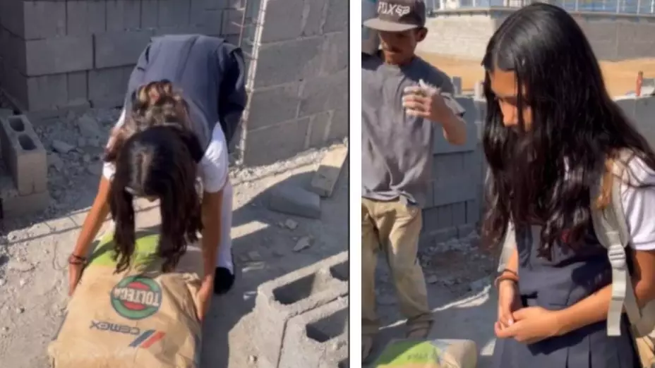 Papá lleva a su hija a trabajar como albañil por dejar la escuela (2)