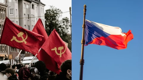 Banderas de la Unión Soviética y de la República Checa.