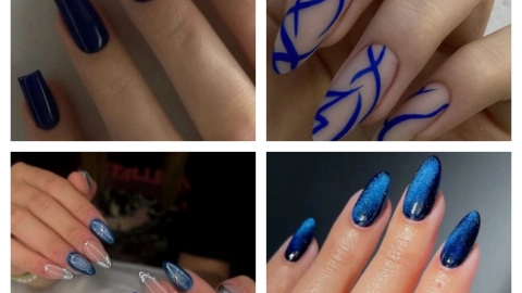 Distintos tipos de uñas acrílicas azules