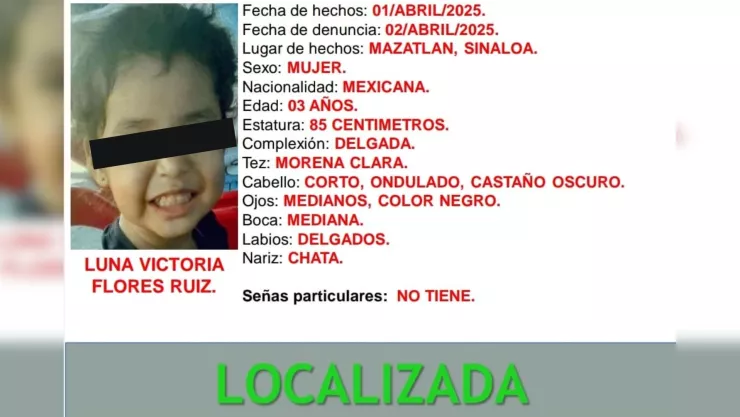 Localizan a Luna Victoria Flores Ruiz