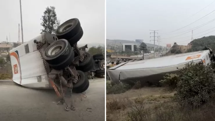 Tráiler vuelca en el Rosas Magallón