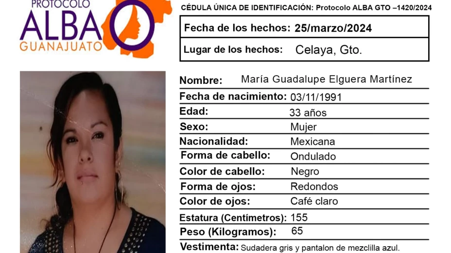 Activación de Protocolo ALBA Guanajuato para María Guadalupe Elguera Martínez, de 33 años de edad, Celaya, Guanajuato.png