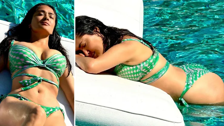 Salma Hayek muestra cómo lucir un bikini de dos piezas después de los 55