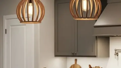 Cocina con lámparas colgantes