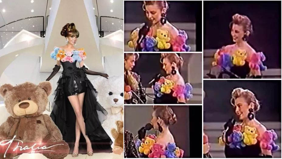 Thalía y su vestido de ositos: el look DIY que se adelantó 20 años a Lady Gaga