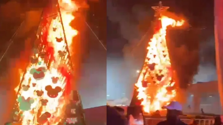 Se incendia árbol navideño en escuela de Veracruz