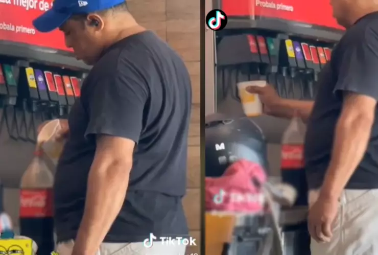 Video Captan a hombre rellenando envase de refresco en restaurante.jpg