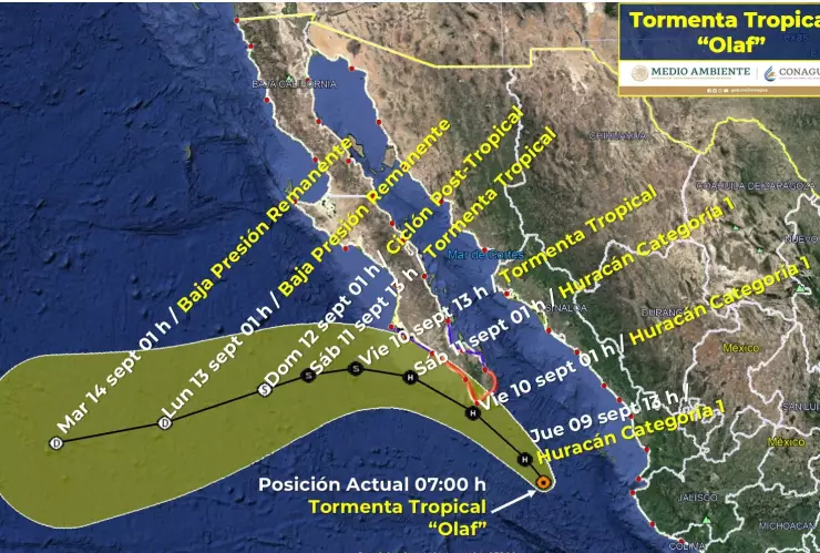 Olaf podría convertirse en huracán categoría 1 frente a Baja California