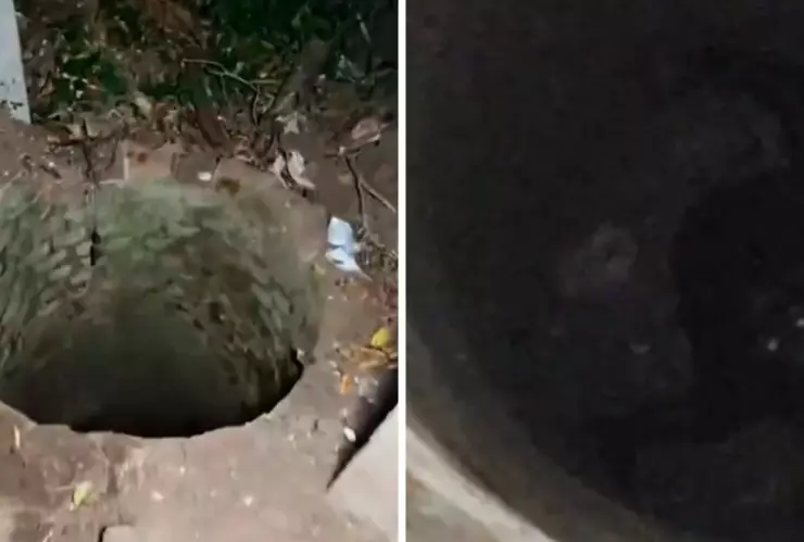 La figura con ojos brillantes apareció al interior de un pozo en condiciones de baja iluminación