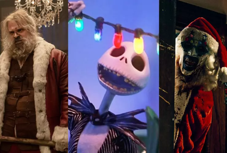 Personajes de peliculas disfrazados con atuendo de navidad poco convencionales cercanos al terror.