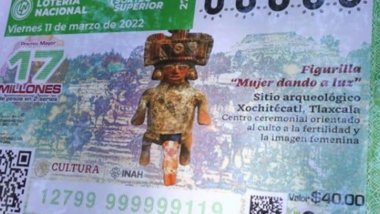 Lotería Nacional billete figurilla dando a luz