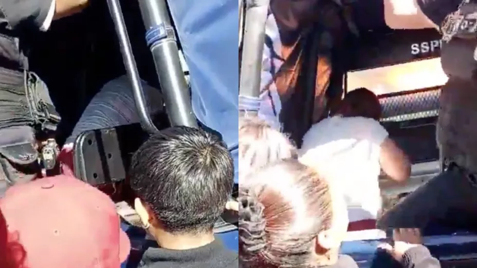 Mujer golpea a presunta asesina de su hijo al interior de una patrulla