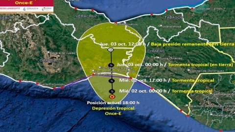 ¡ALERTA! Se forma depresión tropical Once-E frente a Chiapas y Oaxaca; lluvias intensas