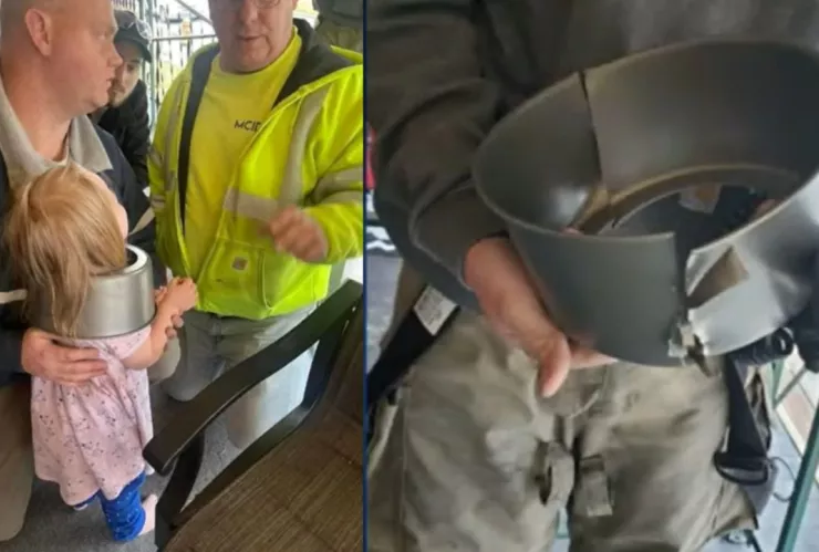 Niña se atora en molde de pastel