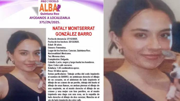 Activan Protocolo Alba en Cancún: Buscan a Nataly Montserrat González Barro, desaparecida desde el 25 de diciembre