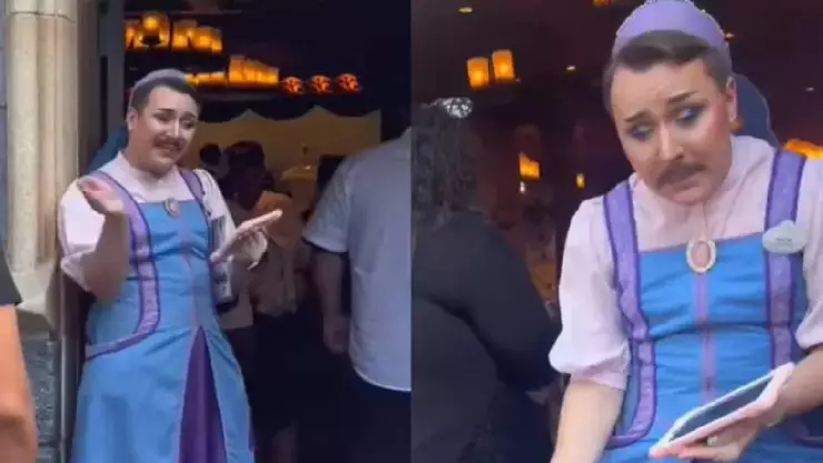 Polémica en Disney por permitir a trabajador vestido y maquillado de mujer (VIDEO)
