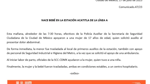 Bebé nace en la estación Acatitla del Metro CDMX