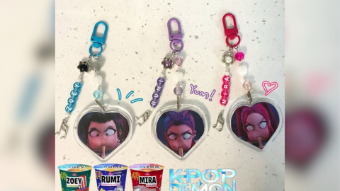 K-Pop Demon Hunters 3 llaveros e identificadores de mochila de HUNTRX para hacer en casa