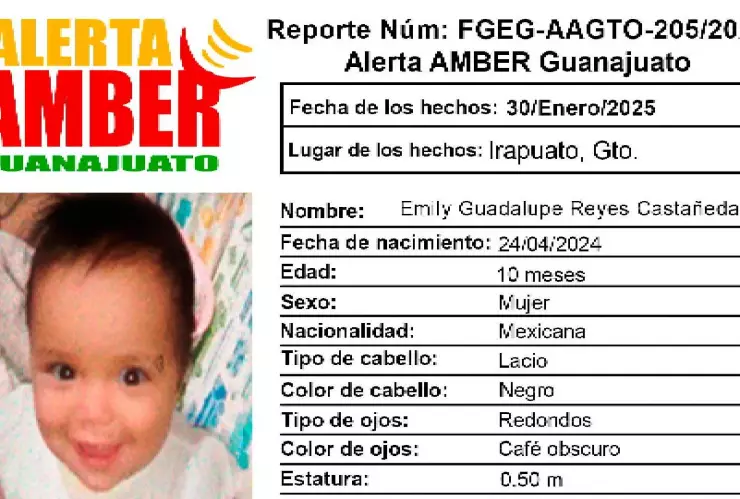 Reportan la desaparición de una bebé de 10 meses, en Irapuato, Guanajuato