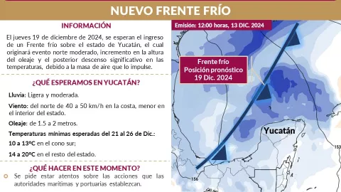 Frente frío en Yucatán: Poderoso frente frío ingresará provocando temperaturas de hasta 10 grados