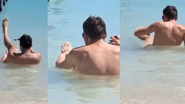 Captan a hombre afeitándose las piernas en playa de Mahahual