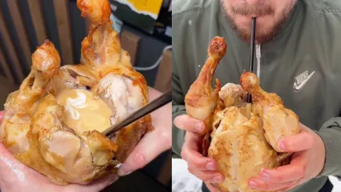 Capuchino servido en un pollo rostizado se vuelve viral en Bielorrusia