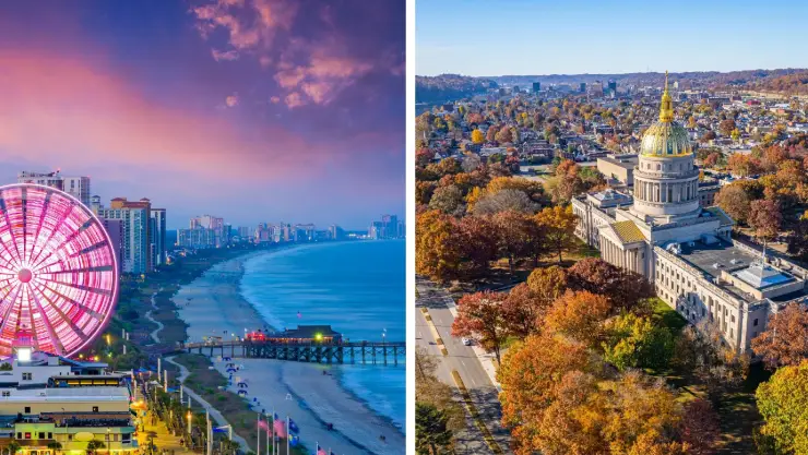 una imagen partida a la mitad de South Carolina y West Virginia.