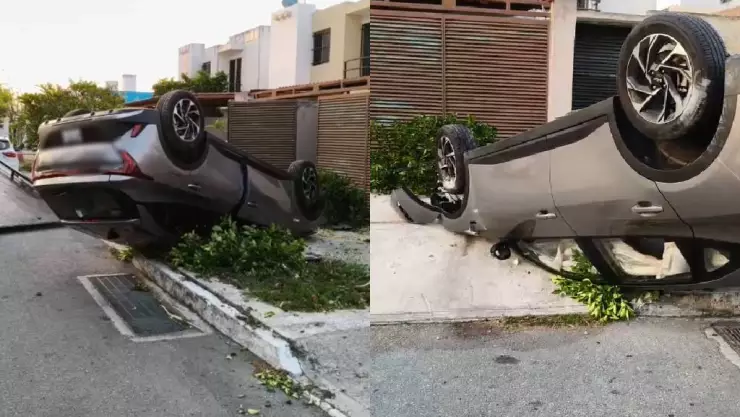 Reportan fuerte VOLCADURA en Los Héroes; conductor alcoholizado pierde control de su auto