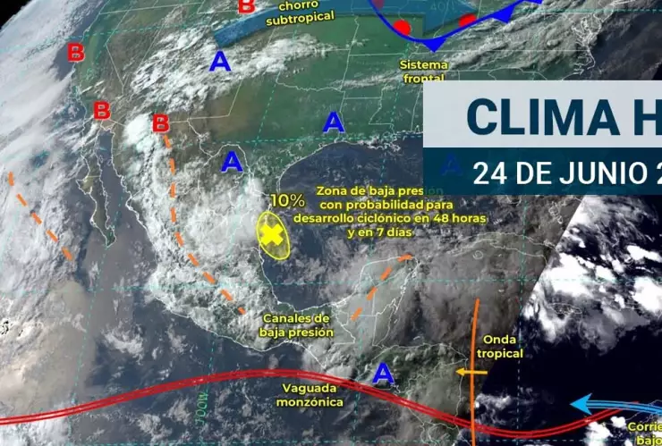 Clima hoy lunes 24 de junio. Lluvias torrenciales en Nuevo León, Tamaulipas, San Luis Potosí y Veracruz.