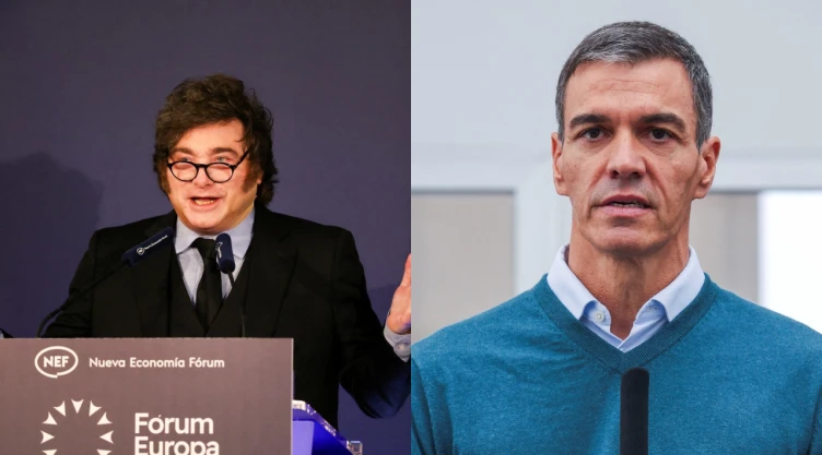Fotos de Javier Milei y Pedro Sánchez.